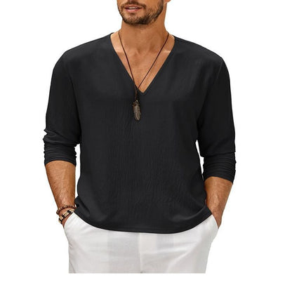 Summer British Style Men's Solid Color Patchwork Pullover