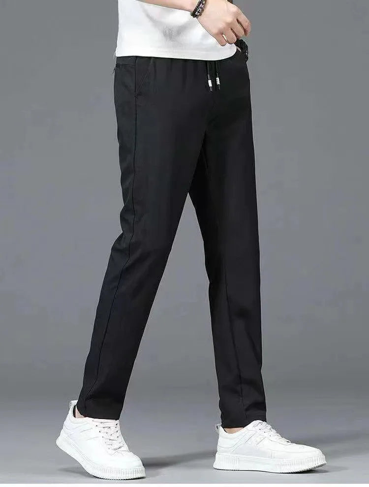 Ice Silk Men's Pants 2024 Summer New Black Gray Thin Business Casual Pants Outdoor