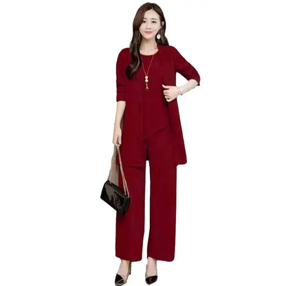 Trendy Irregular Hem Comfortable Vest Top Wide Leg Pants Mid-length Coat Set