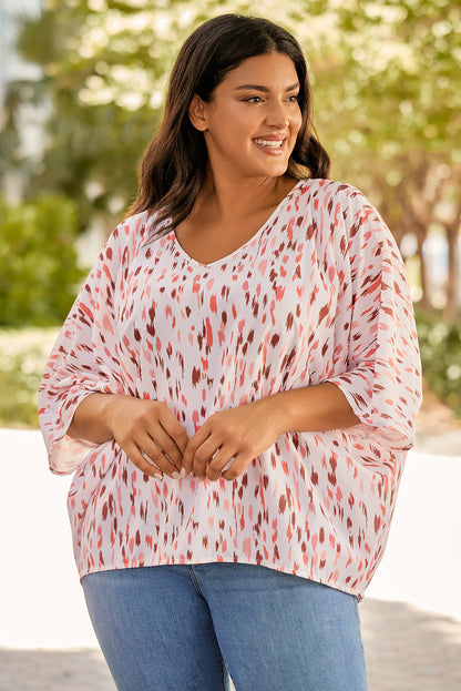 Yellow Printed Printed 3/4 Dolman Sleeve Plus Size Blouse