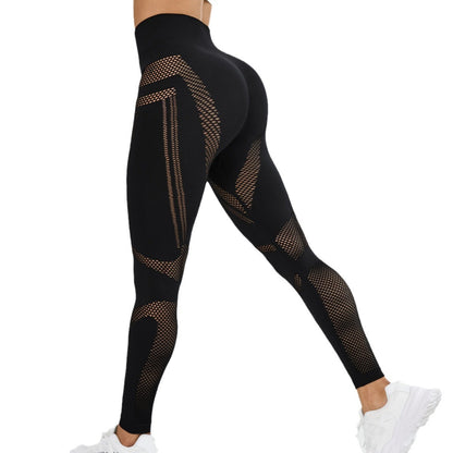 Seamless Mesh Yoga Pants Women's Black High Waist