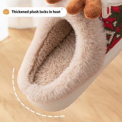 Women's Non-slip Plush Cute Christmas Elk Cotton Slippers