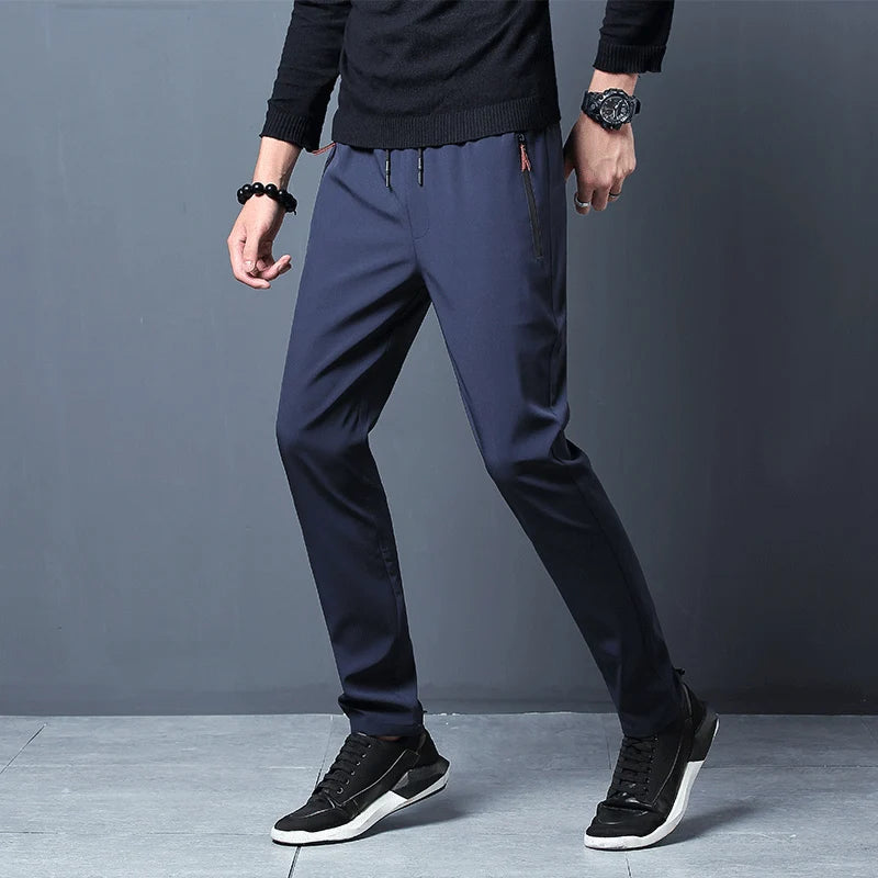 Men's Casual Pants Stretch Slim Fit Elastic Waist Jogger Korean Classic