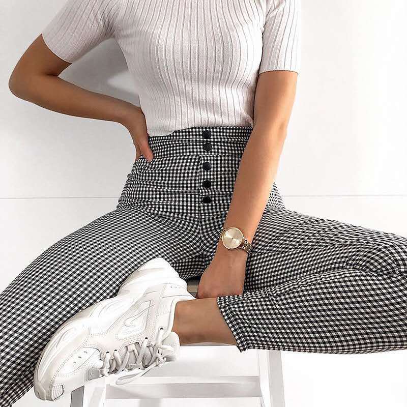 Autumn New Fashion Plaid High Waist Casual Pants