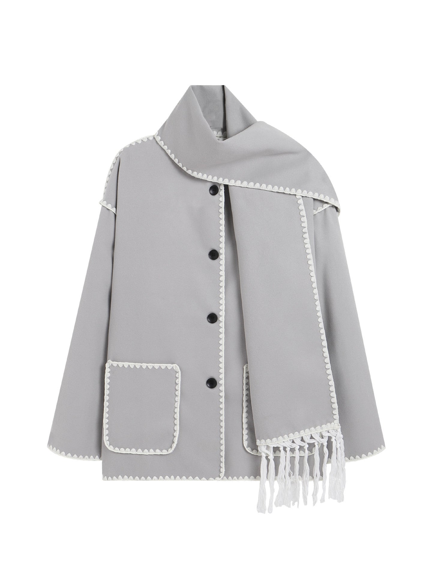 Women's Woolen Coat Thick Loose With Scarf