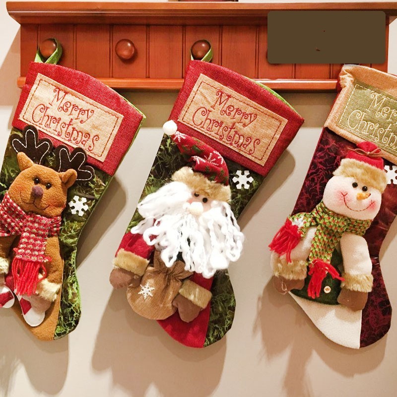 Christmas Stocking Socks Snowman Santa Elk Xmas Fireplace Xmas Tree Ornaments New Year Candy Bag Gift Christmas Decor