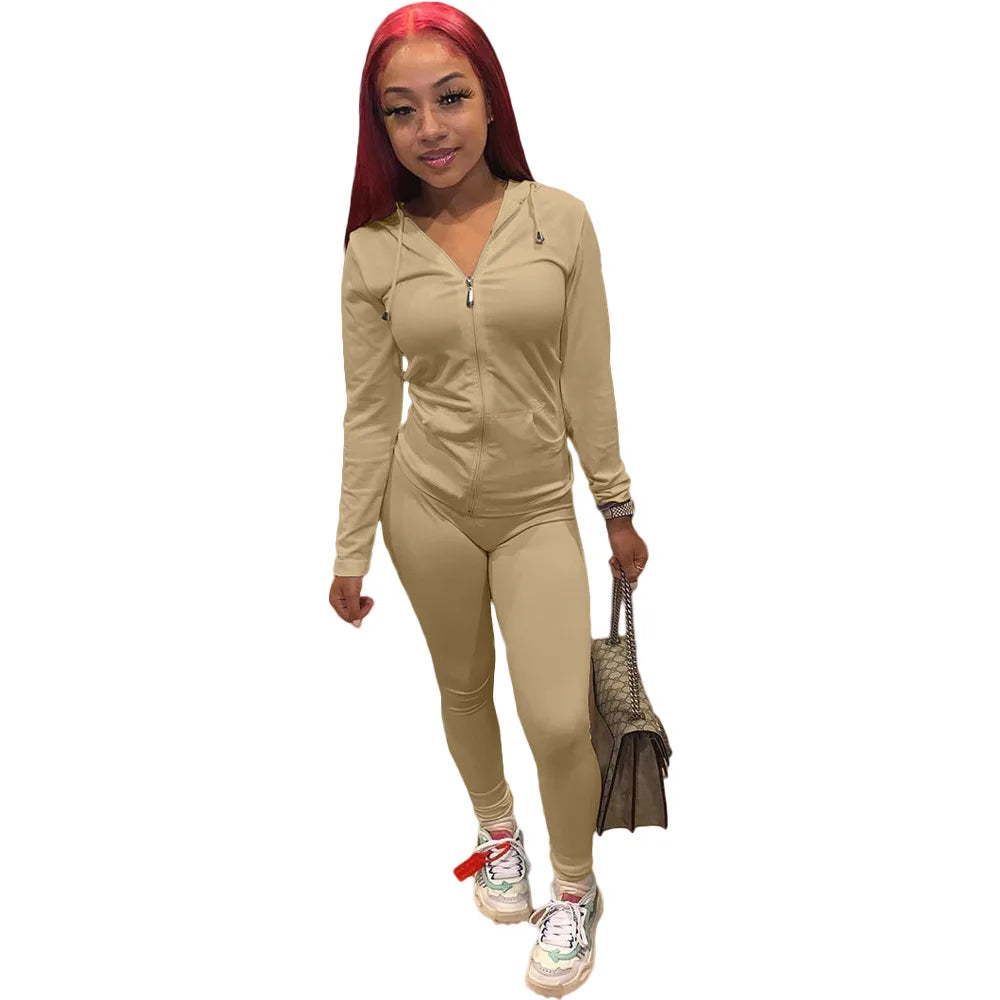 Tracksuits Two 2 Piece Set Autumn Winter Women Casual Solid Suit