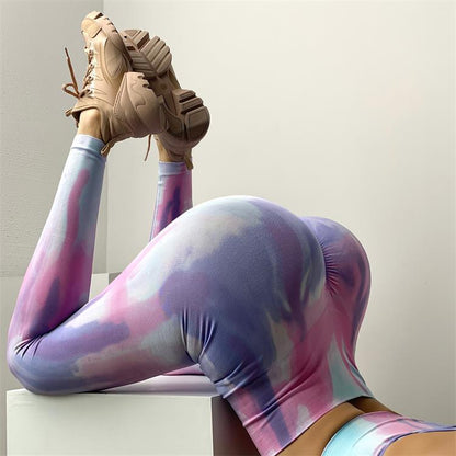 Tie-Dye Yoga Suit Sexy Seamless Knitted Fitness Sports Tight Suit Women