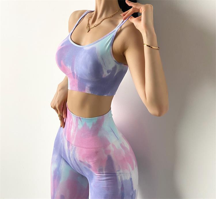 Tie-Dye Yoga Suit Sexy Seamless Knitted Fitness Sports Tight Suit Women