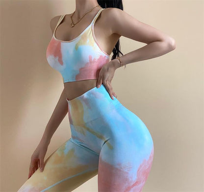 Tie-Dye Yoga Suit Sexy Seamless Knitted Fitness Sports Tight Suit Women