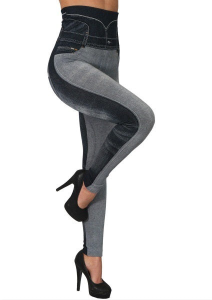 Simple Basic Seamless Cotton Imitation Denim Leggings High Waist Sexy Leggings