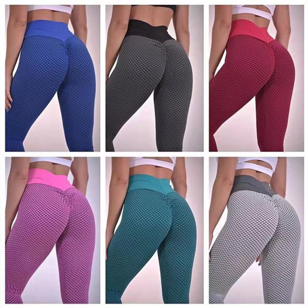 Ladies Jacquard Honeycomb Fitness Pants Peach Hip High Waist Running Fitness Tight Yoga Pants