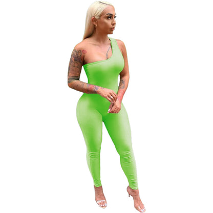 Sexy One-Shoulder Sleeveless Hip-Lift Sports Jumpsuit