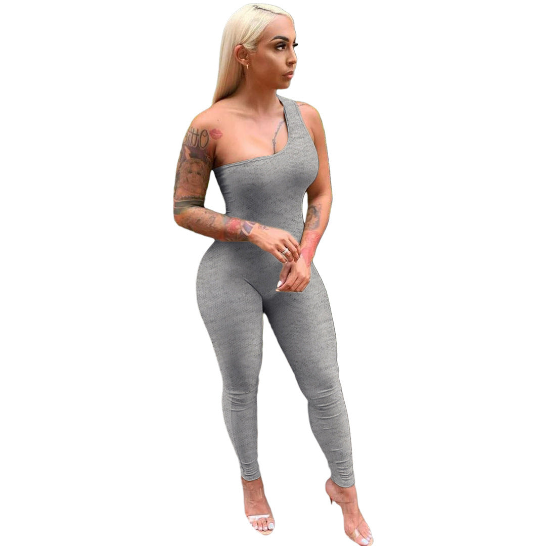 Sexy One-Shoulder Sleeveless Hip-Lift Sports Jumpsuit