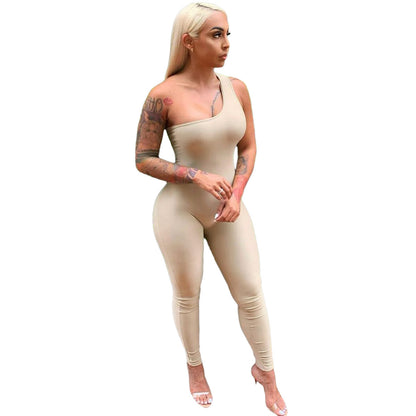 Sexy One-Shoulder Sleeveless Hip-Lift Sports Jumpsuit