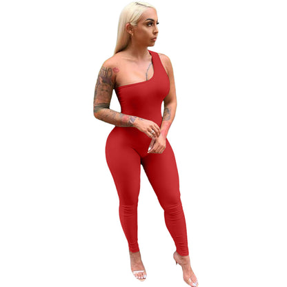 Sexy One-Shoulder Sleeveless Hip-Lift Sports Jumpsuit