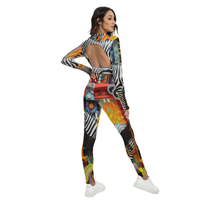 Women's Sport Set With Backless Top And Leggings "Zebra"