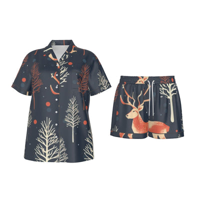 Holiday  Women's Imitation Silk Pajama Set With Short Sleeve