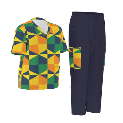 Unisex Scrub Set Birdseye Yellow, Black and Green