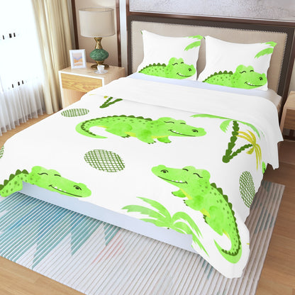 Three Piece Duvet Bedding Set Sleeping Alligator