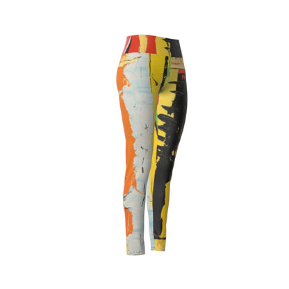 Women's High Waist Leggings | Side Stitch Closure "Orange and Yellow"