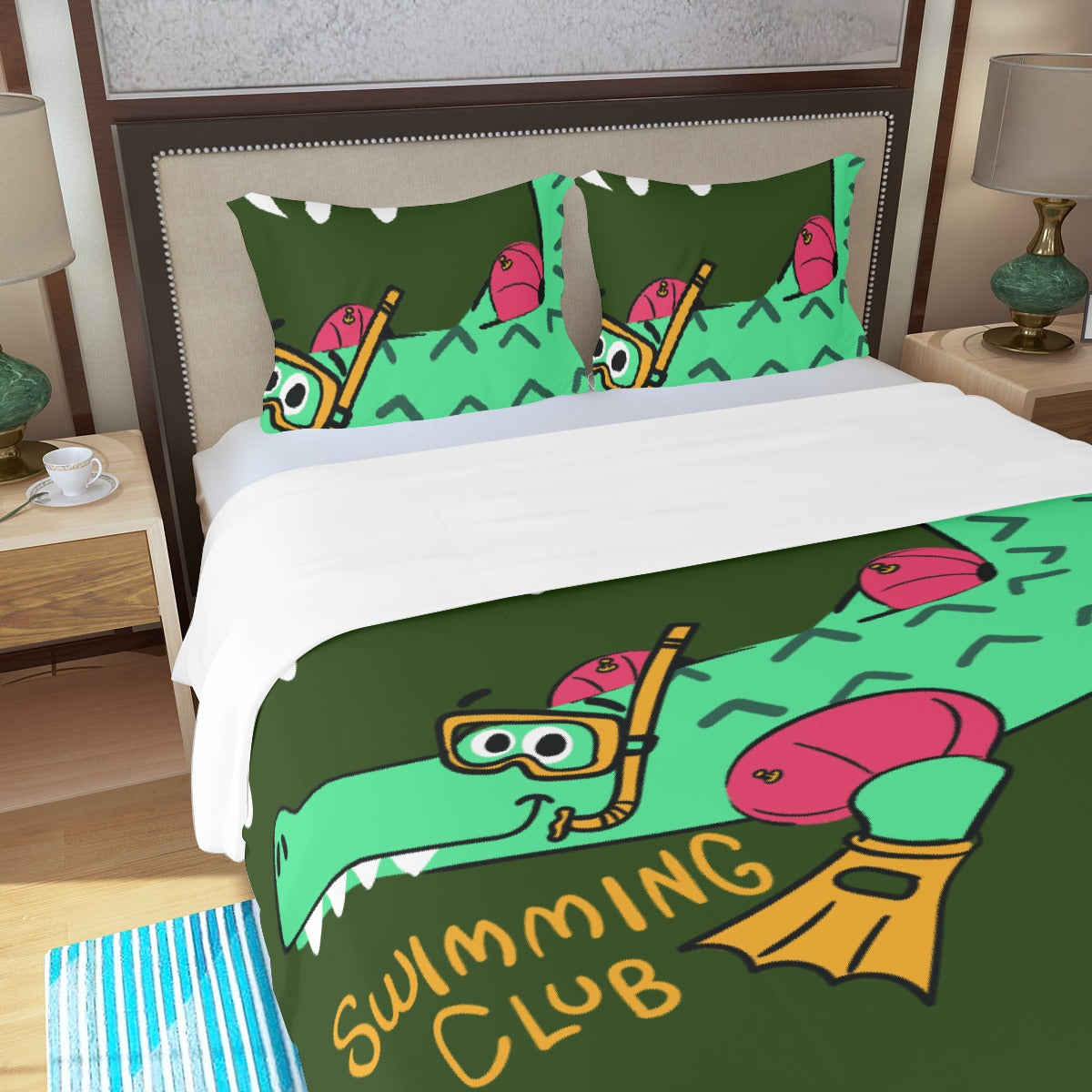 Three Piece Duvet Bedding Set Monster Alligator