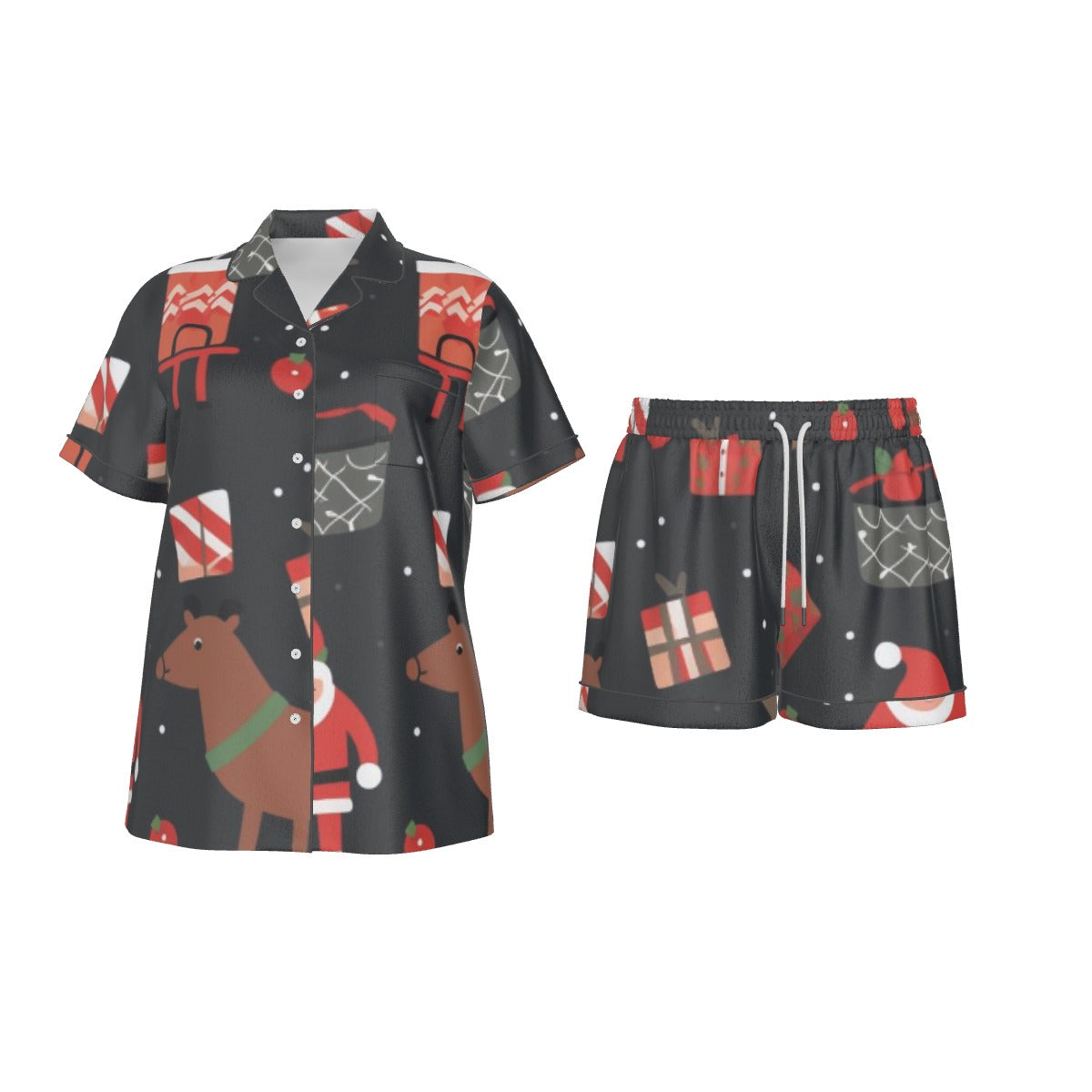 Holiday  Women's Imitation Silk Pajama Set With Short Sleeve