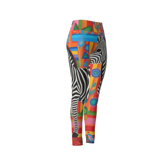 Women's High Waist Leggings | Side Stitch Closure Leggings "Zebra"