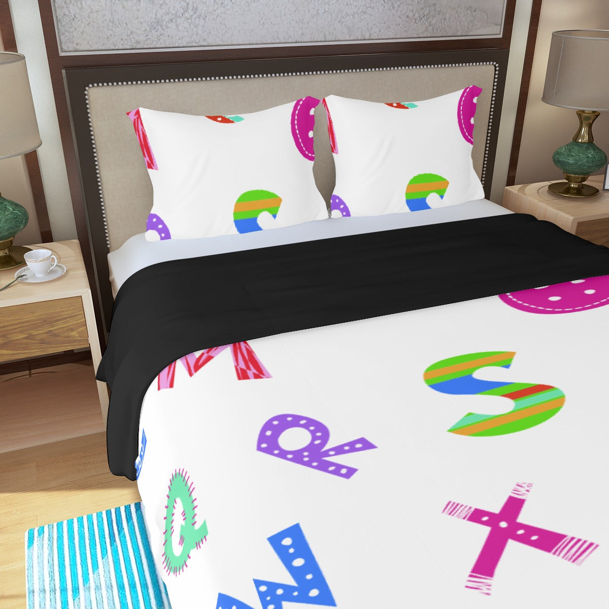 Three Piece Duvet Bedding Set Alphabet in Color