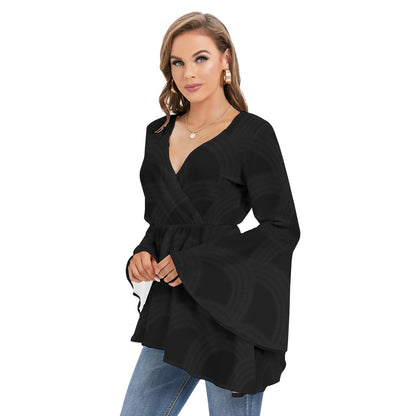 Women's V-neck Blouse With Flared Sleeves