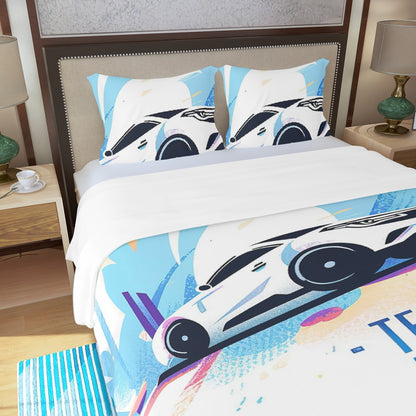 Three Piece Duvet Bedding Set Race Car