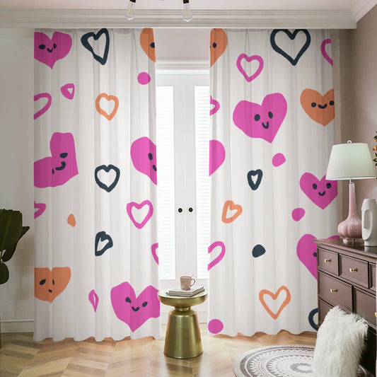 Blackout Curtains with Hooks Pink Hearts