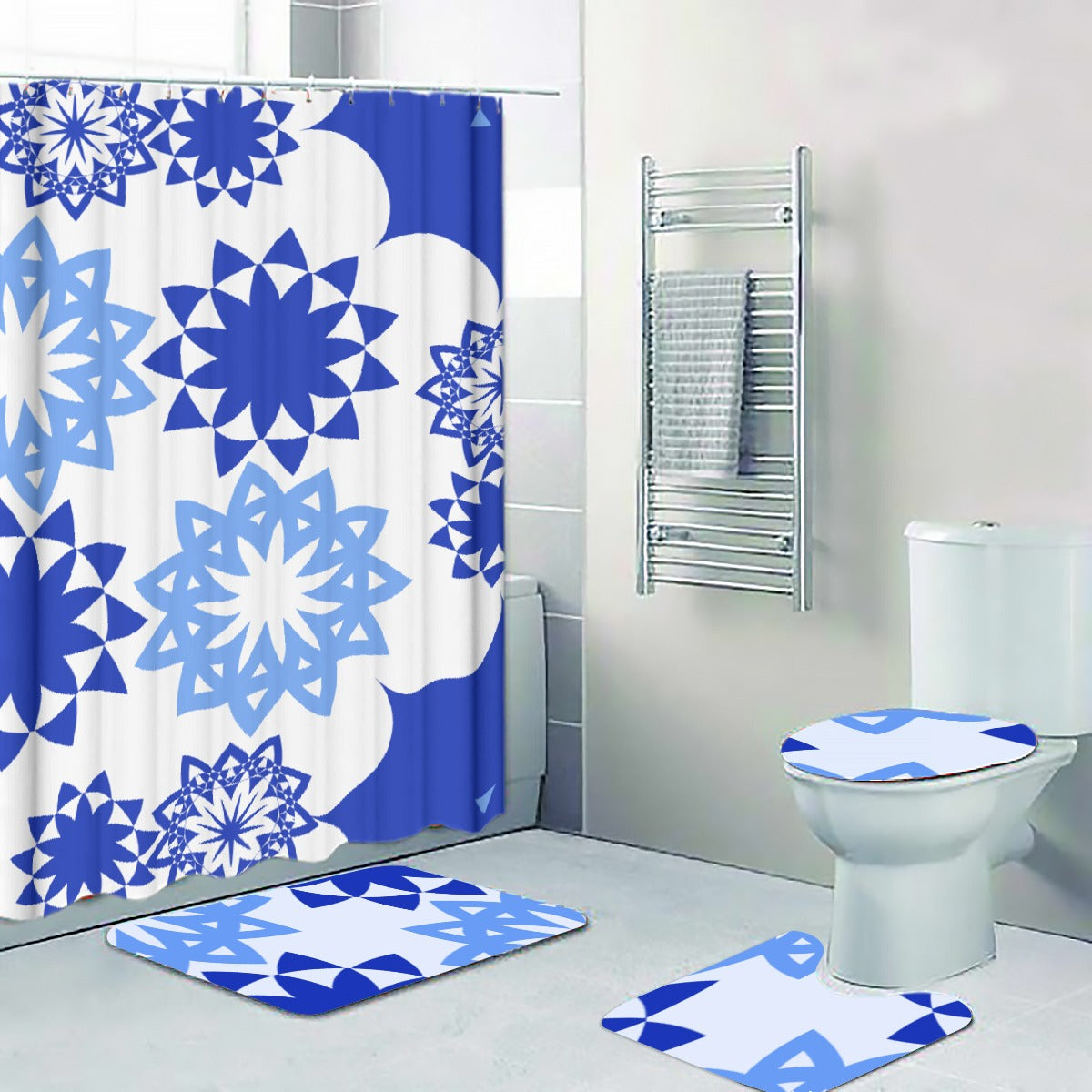 Four-piece Bathroom Blue Flowers