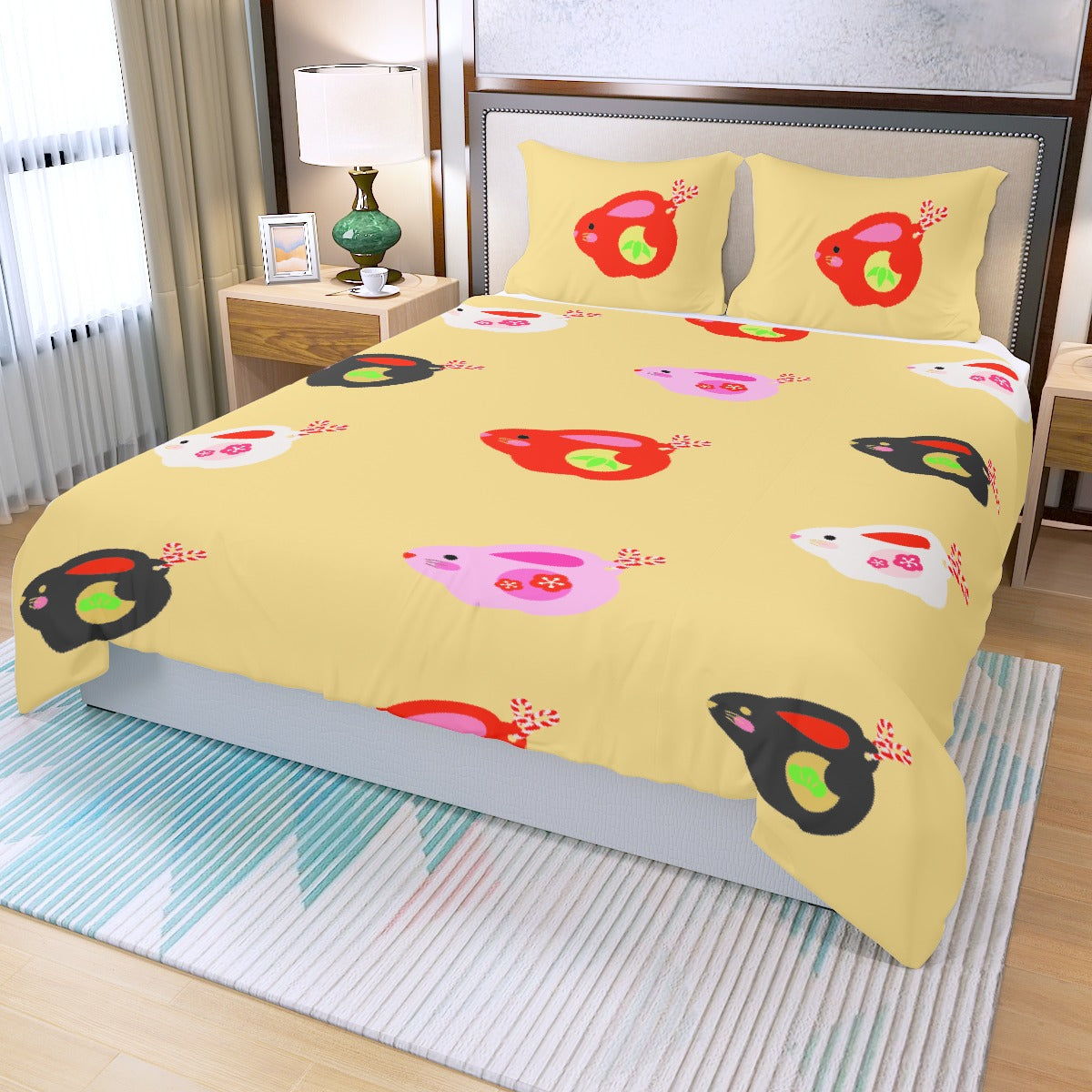 Three Piece Duvet Bedding Set Color Bunnies