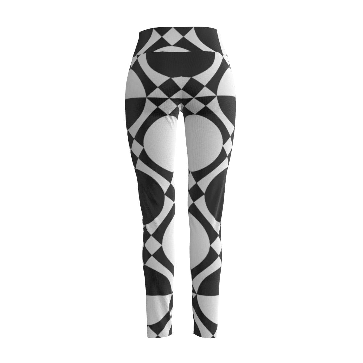 Women's High Waist Leggings | Side Stitch Closure "Black and White Shapes"