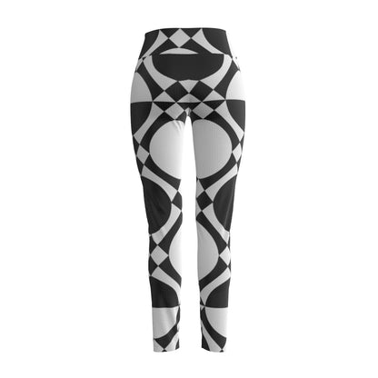 Women's High Waist Leggings | Side Stitch Closure "Black and White Shapes"