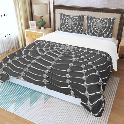 Three Piece Duvet Bedding Set Gray Web