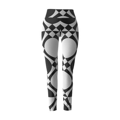 Women's High Waist Leggings | Side Stitch Closure "Black and White Shapes"