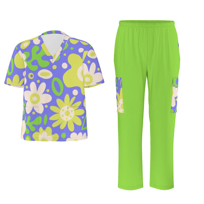 Unisex Scrub Set Birdseye Green Flowers