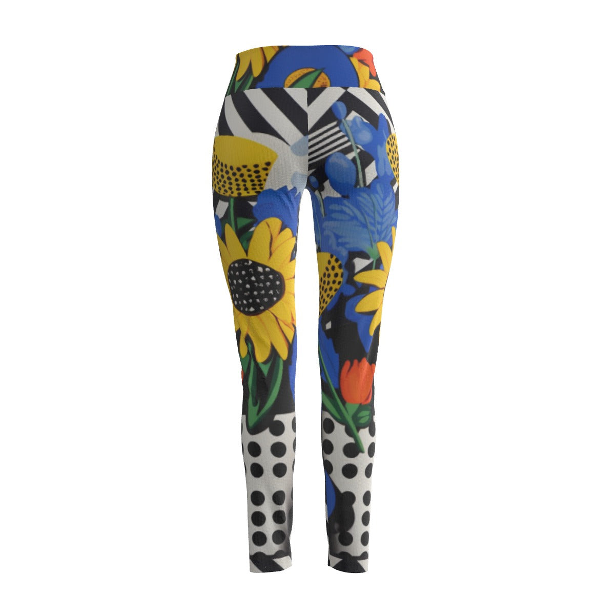 Women's High Waist Leggings | Side Stitch Closure Leggings "Sun Flowers"