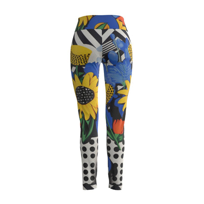 Women's High Waist Leggings | Side Stitch Closure Leggings "Sun Flowers"