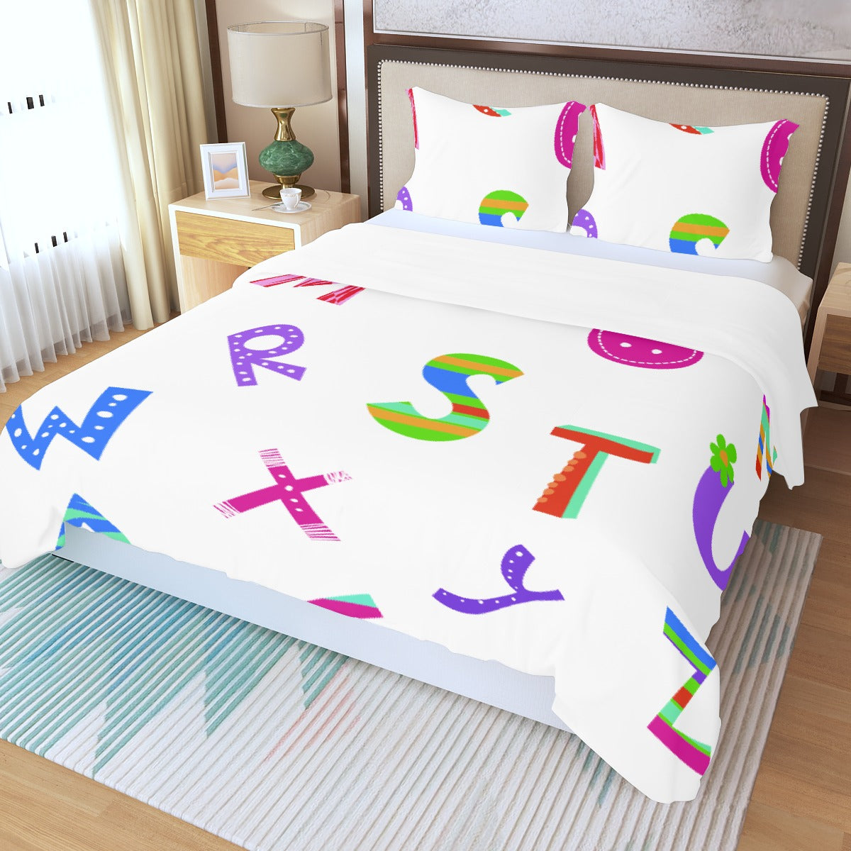 Three Piece Duvet Bedding Set Alphabet in Color