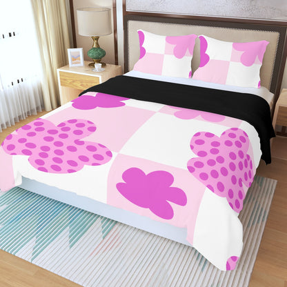 Three Piece Duvet Bedding Set Pink Flowers