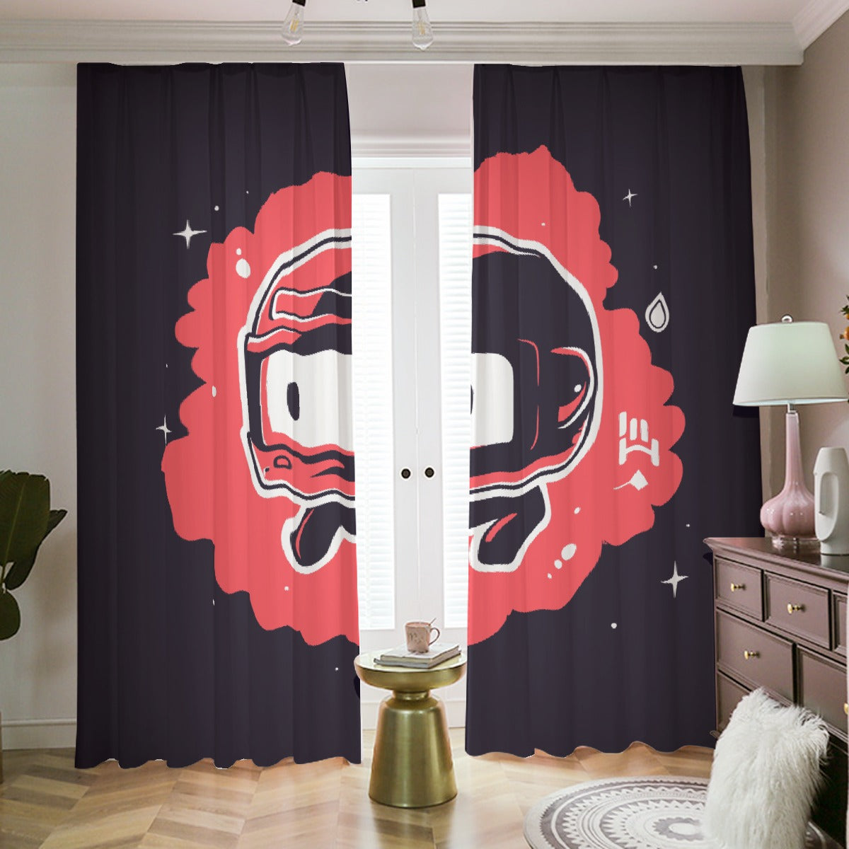 Blackout Curtains with Hooks Robot red and Black