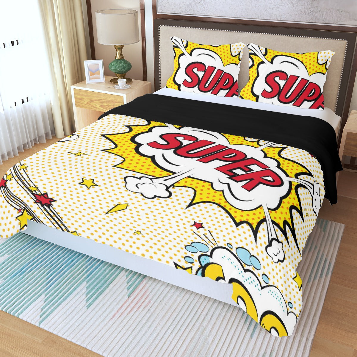 Three Piece Duvet Bedding Set Super Hero Words