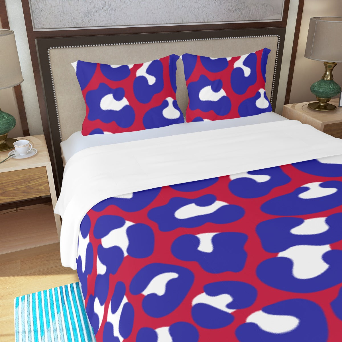 Three Piece Duvet Bedding Set Red White and Blue