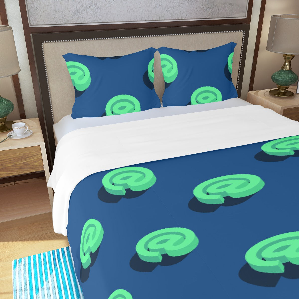 Three Piece Duvet Bedding Set Green and Blue