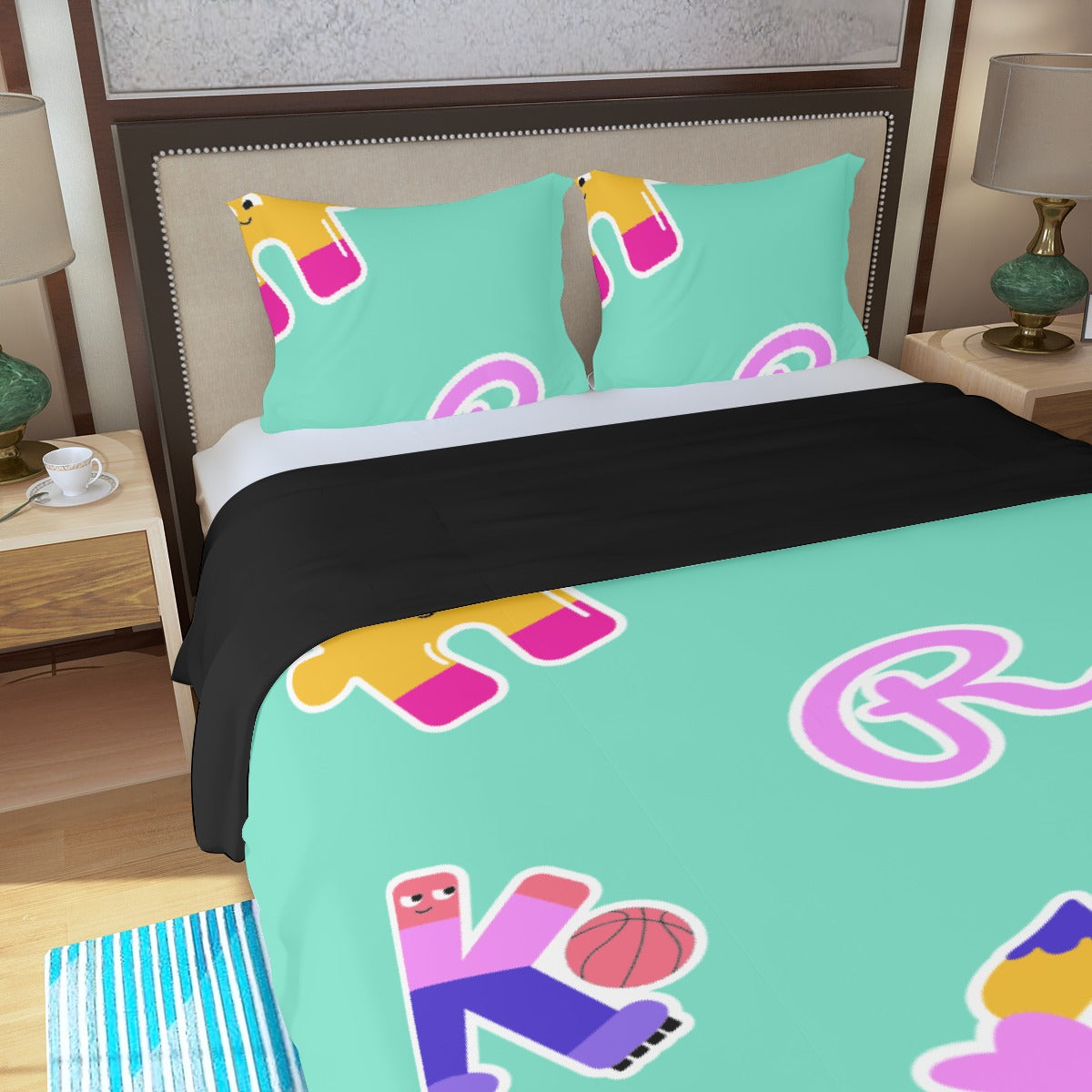 Three Piece Duvet Bedding Set Letters in Color