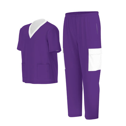 Unisex Scrub Set Birdseye Purple and White