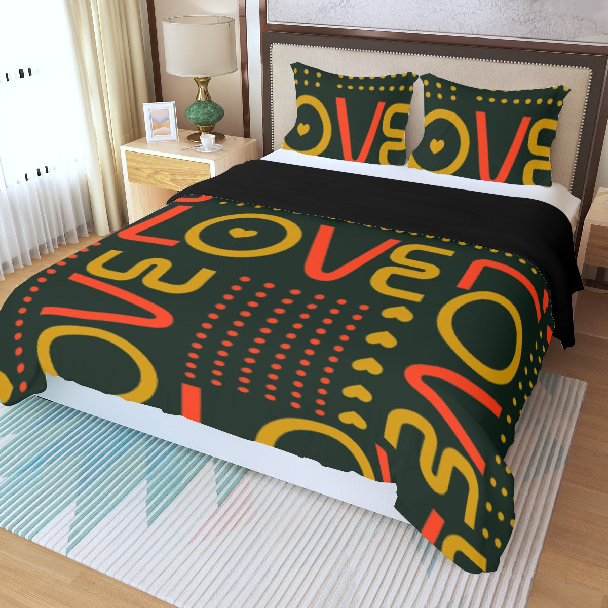 Three Piece Duvet Bedding Set Love